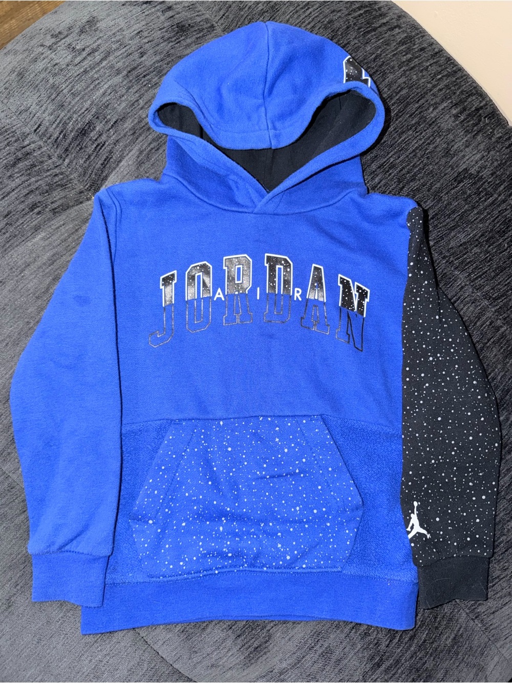 Jordan Boys Blue Pullover Hoodie with Black Speckle Sleeve
